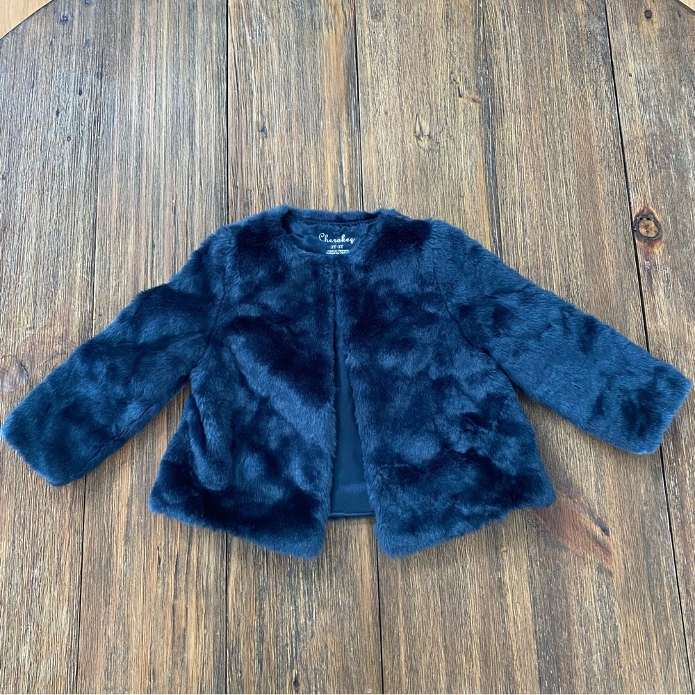 Cherokee blue faux fur dressy sweater or jacket - Picture 1 of 7